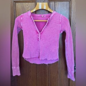 FREE PEOPLE Colt Long Sleeve Waffle Knit Henley In Pink